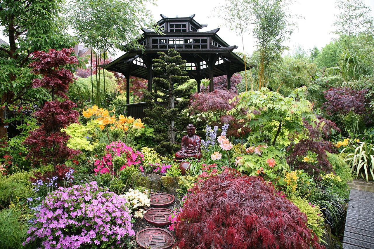 Сады времен значение. Коичи Курису ландшафтный дизайнер. Японский сад миксбордер. Сад в японском стиле ландшафтный. Миксбордер в китайском стиле.